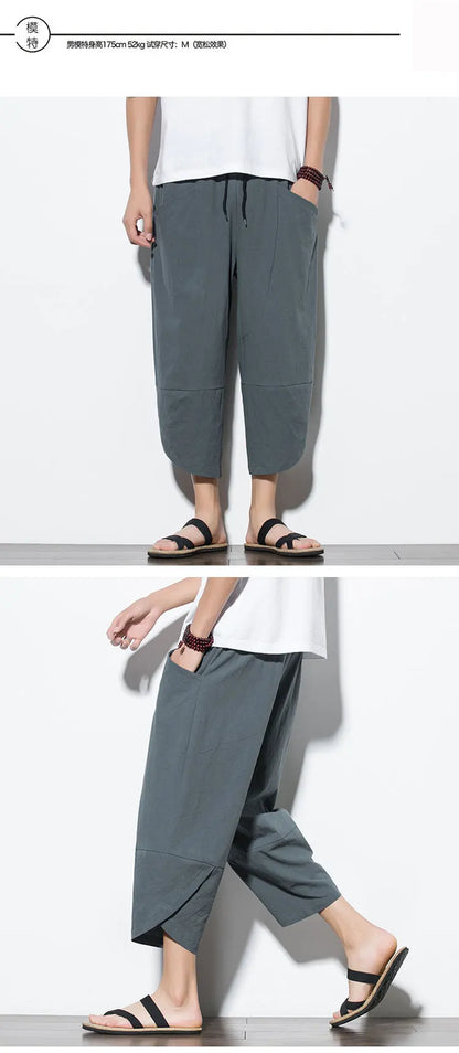 Cotton Linen Calf-Length Harem Pants