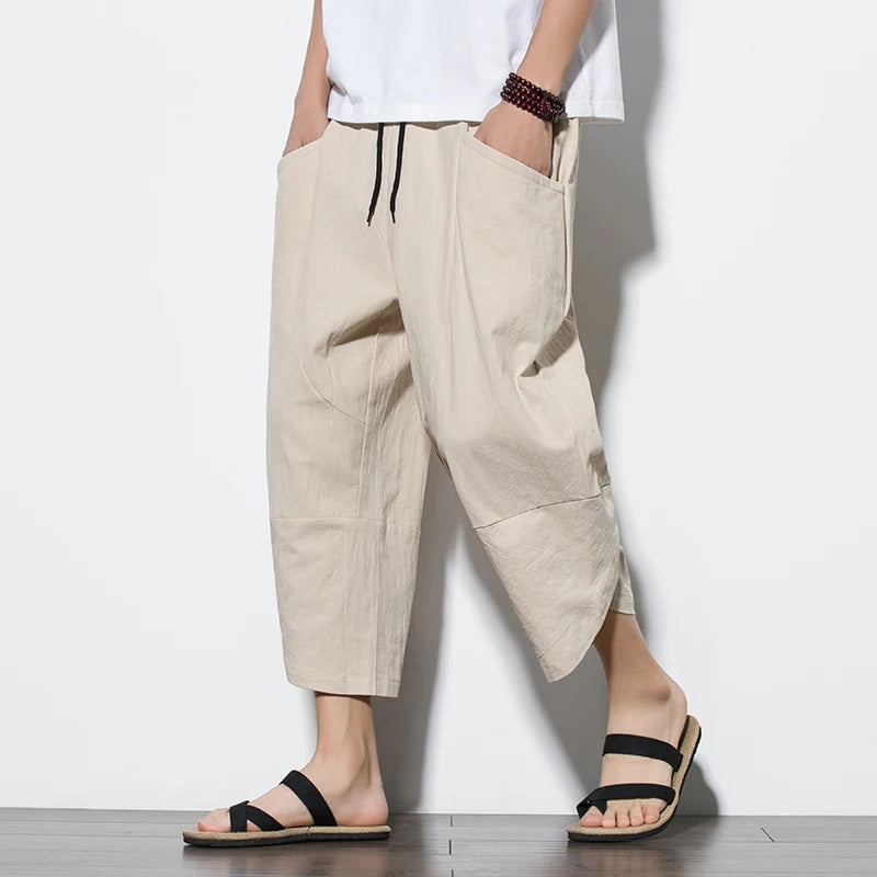 Cotton Linen Calf-Length Harem Pants