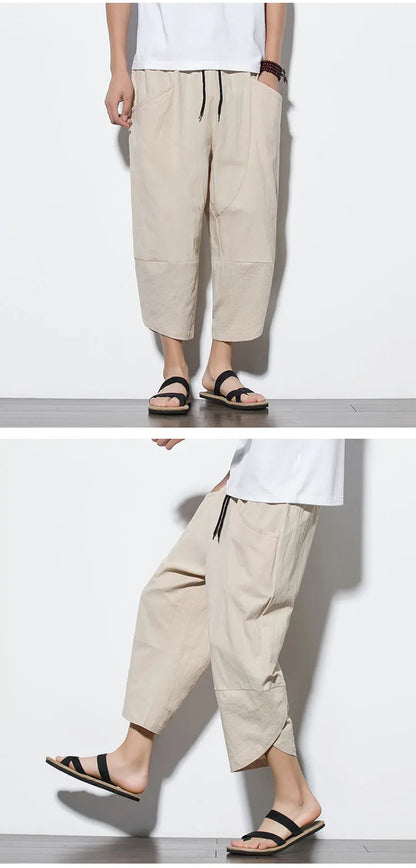 Cotton Linen Calf-Length Harem Pants