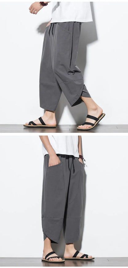 Cotton Linen Calf-Length Harem Pants