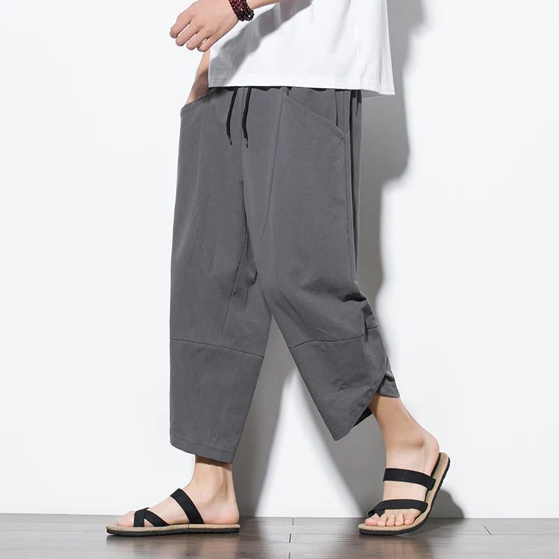 Cotton Linen Calf-Length Harem Pants