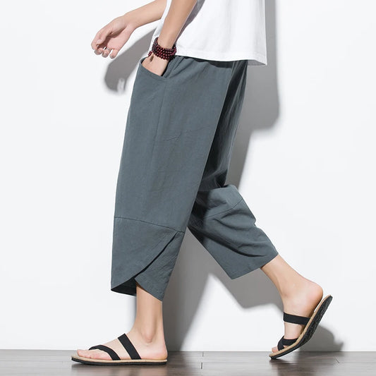 Cotton Linen Calf-Length Harem Pants