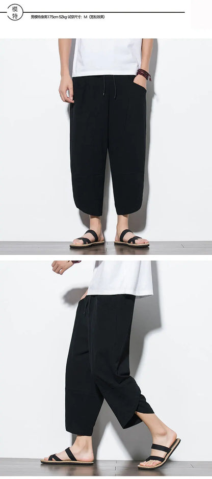 Cotton Linen Calf-Length Harem Pants