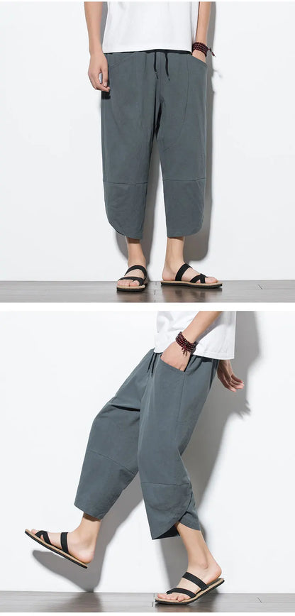 Cotton Linen Calf-Length Harem Pants