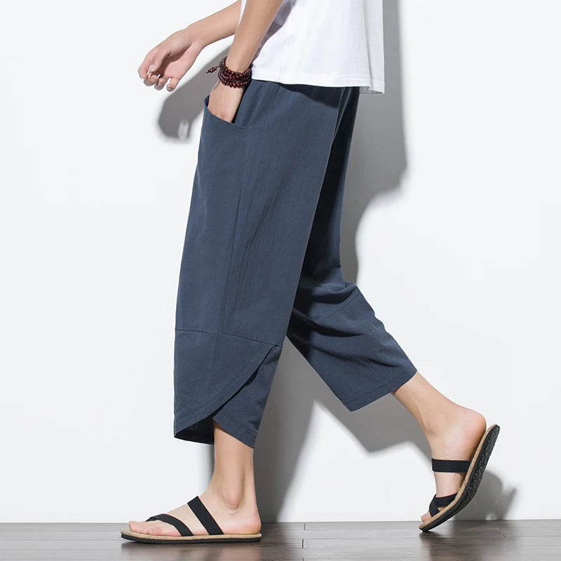Cotton Linen Calf-Length Harem Pants