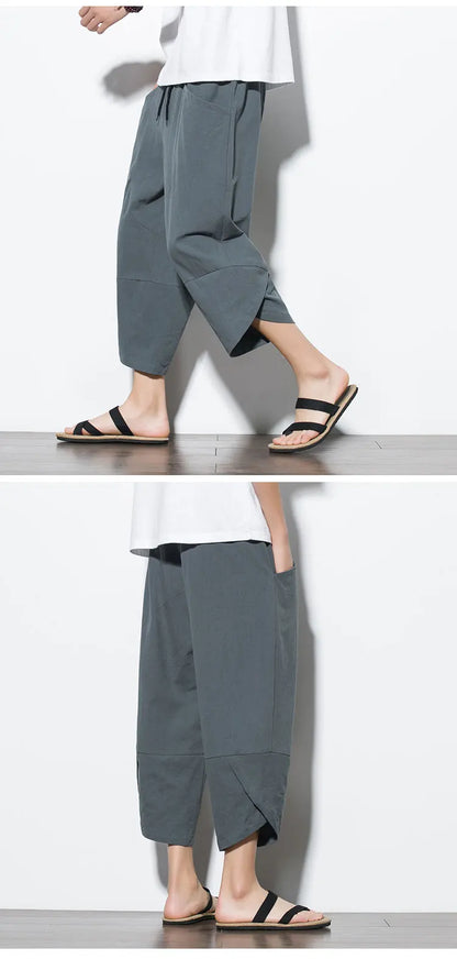 Cotton Linen Calf-Length Harem Pants