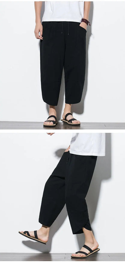 Cotton Linen Calf-Length Harem Pants
