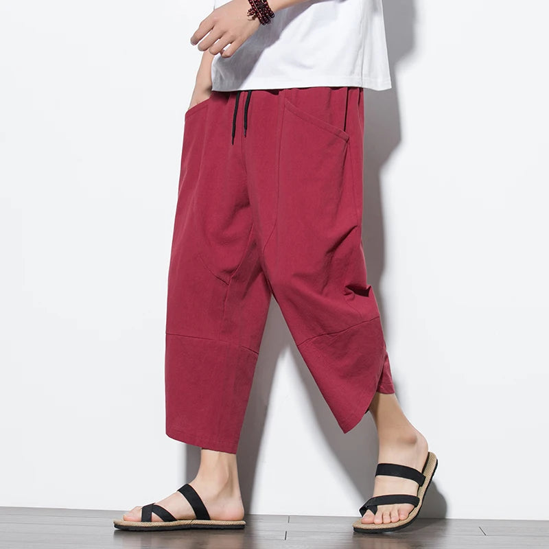 Cotton Linen Calf-Length Harem Pants