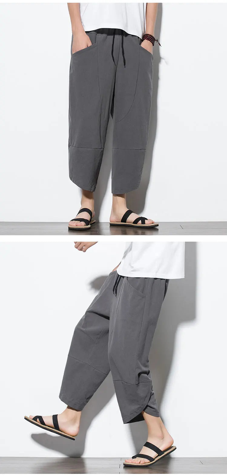 Cotton Linen Calf-Length Harem Pants
