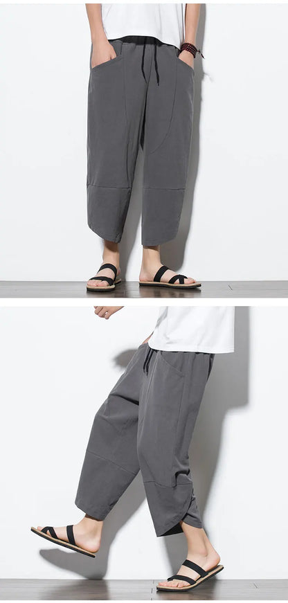 Cotton Linen Calf-Length Harem Pants