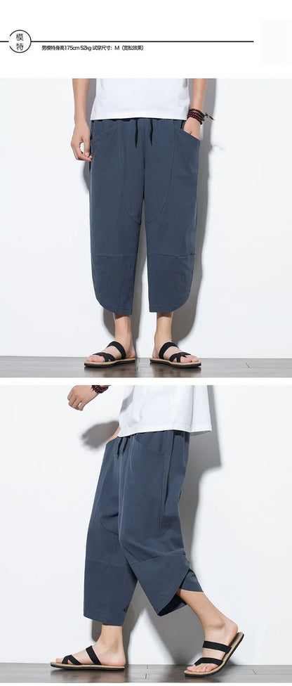 Cotton Linen Calf-Length Harem Pants