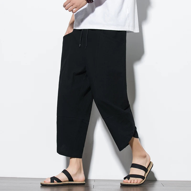 Cotton Linen Calf-Length Harem Pants