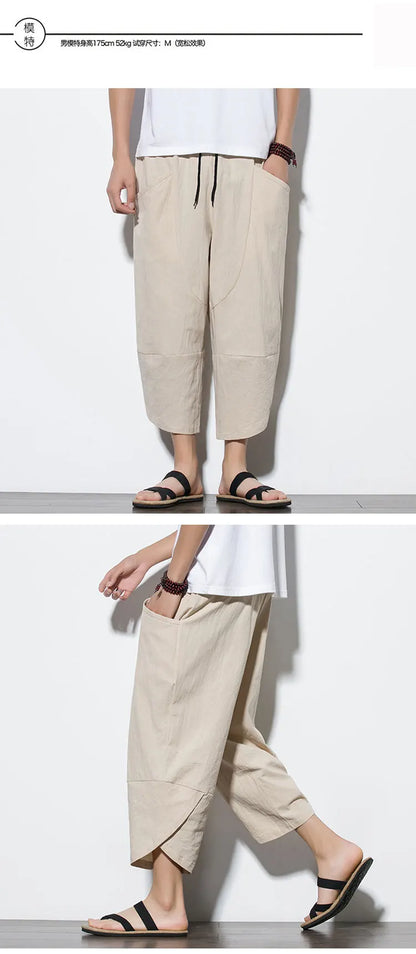 Cotton Linen Calf-Length Harem Pants