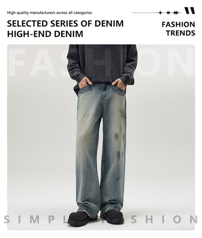 Distressed Paint-Splash Straight Jeans