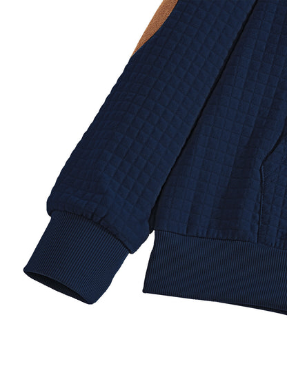 Embroidered Plaid Zip Sweatshirt