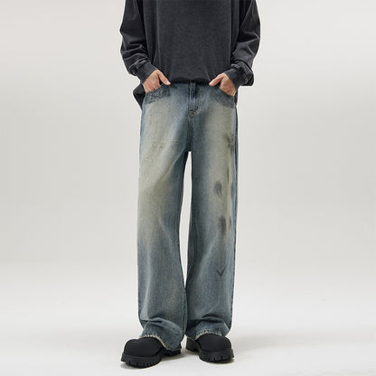 Distressed Paint-Splash Straight Jeans