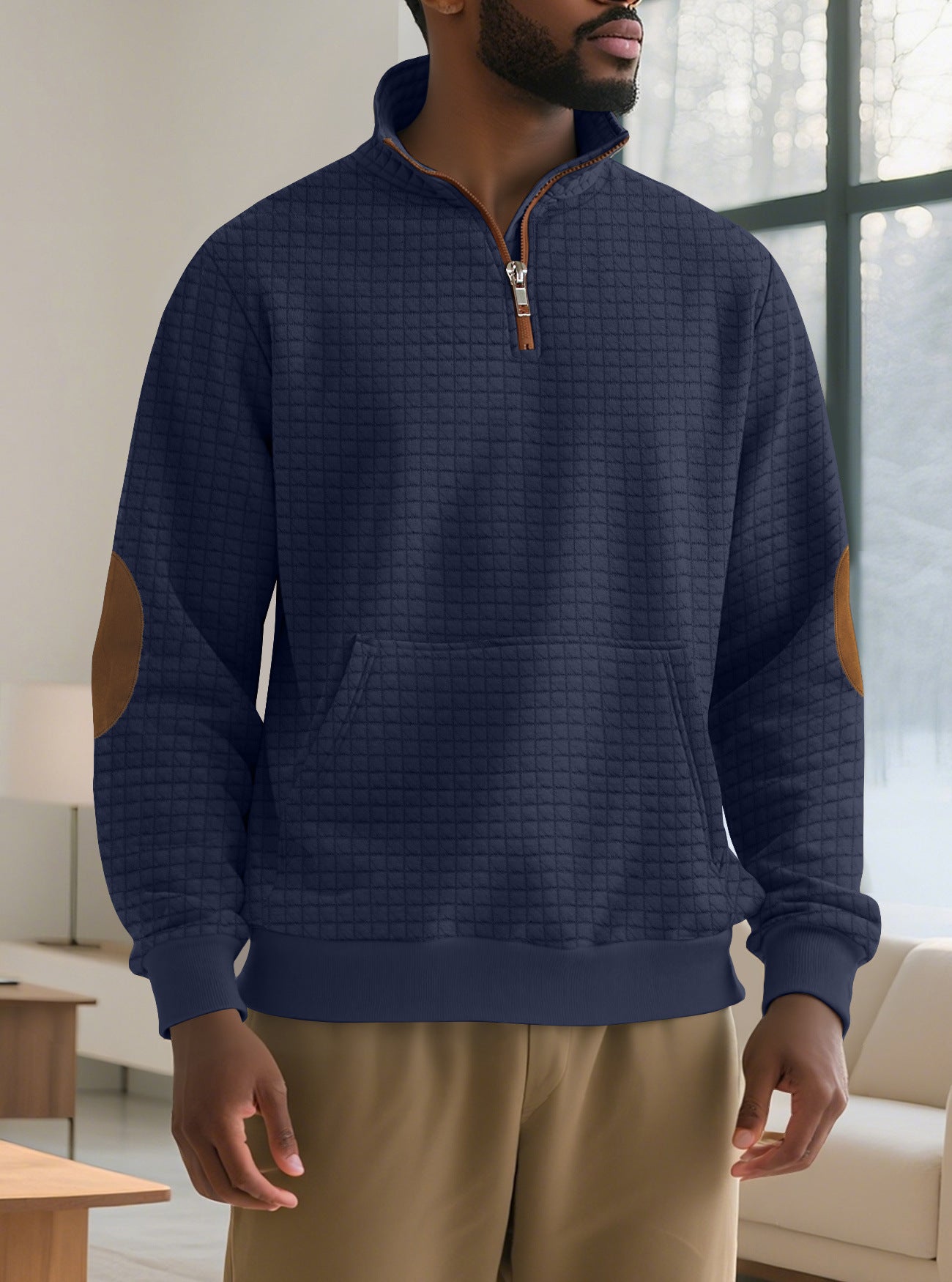 Embroidered Plaid Zip Sweatshirt
