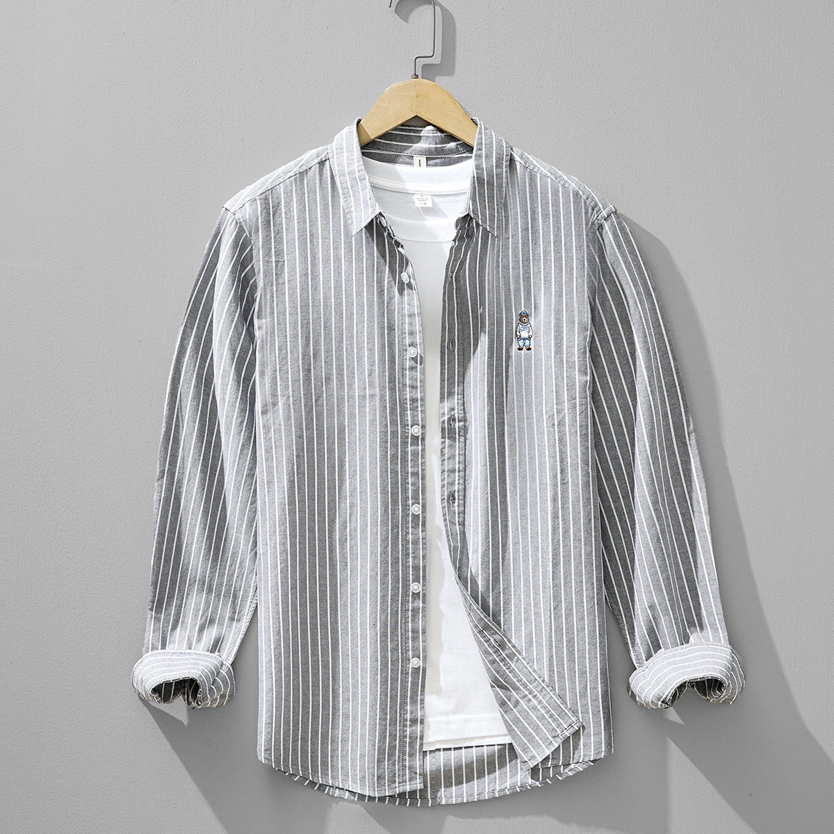 Embroidered Stripe Long-Sleeve Shirt