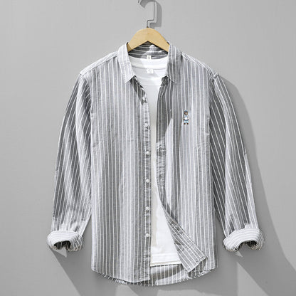 Embroidered Stripe Long-Sleeve Shirt