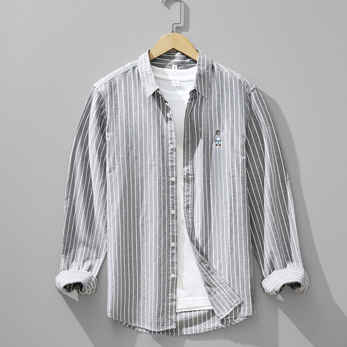Embroidered Stripe Long-Sleeve Shirt