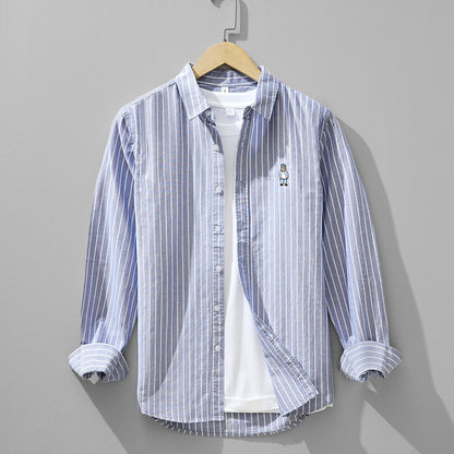 Embroidered Stripe Long-Sleeve Shirt