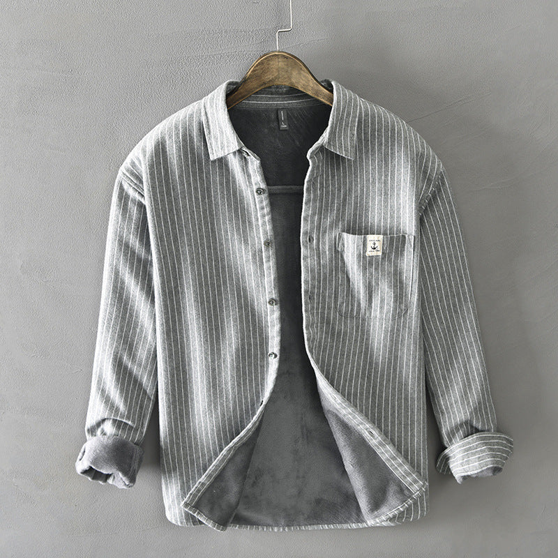 Fleece-Lined Striped Shirt Coat