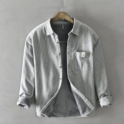 Fleece-Lined Striped Shirt Coat