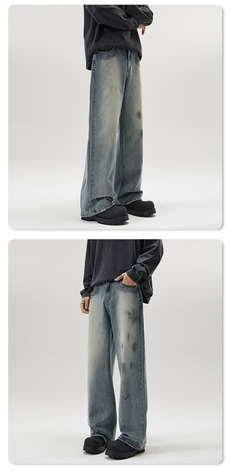 Distressed Paint-Splash Straight Jeans