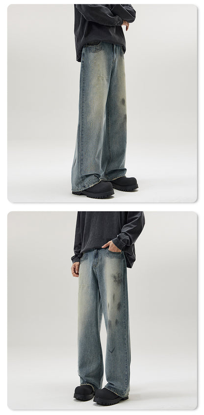 Distressed Paint-Splash Straight Jeans