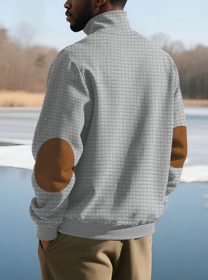 Embroidered Plaid Zip Sweatshirt