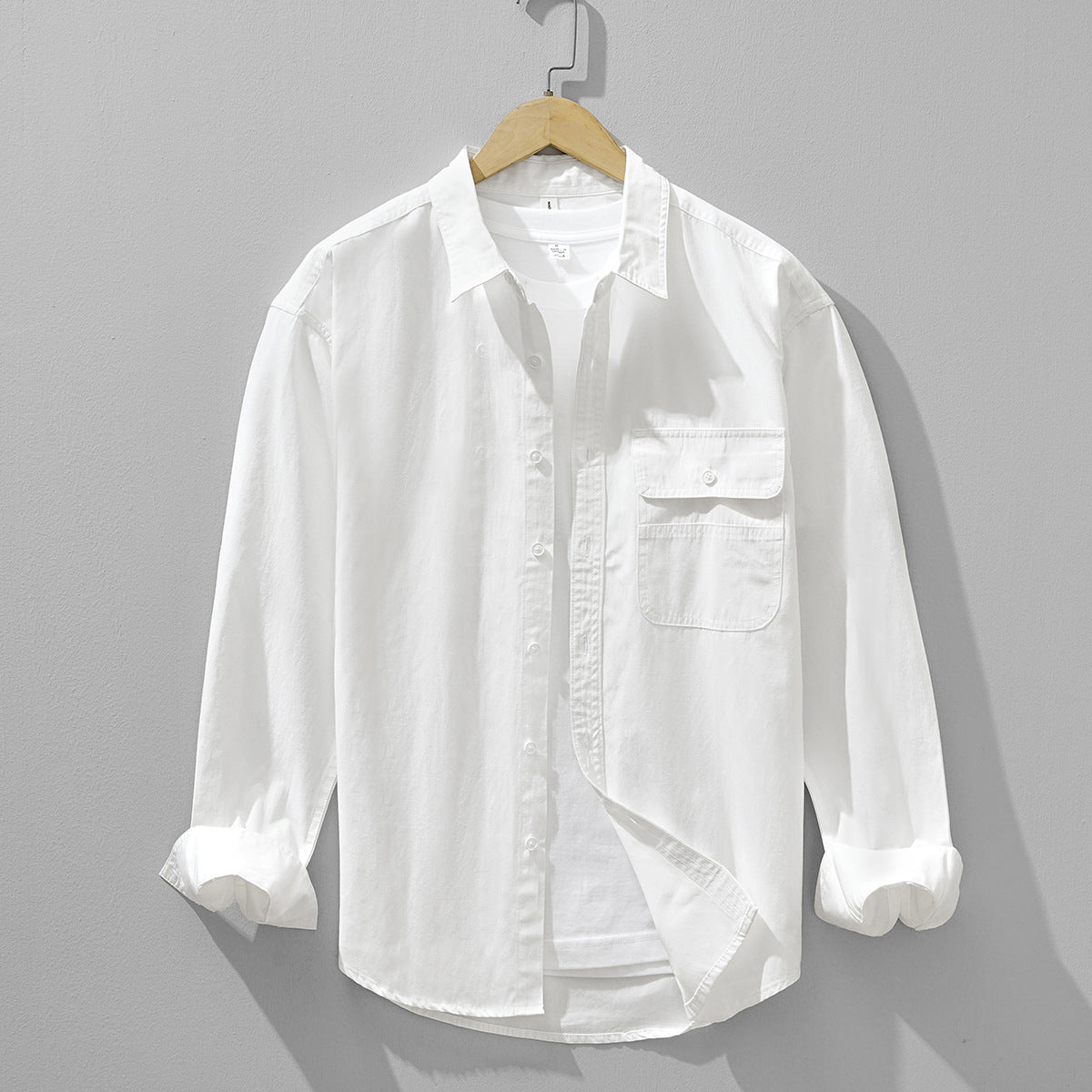 Relaxed Solid-Color Long-Sleeve Shirt