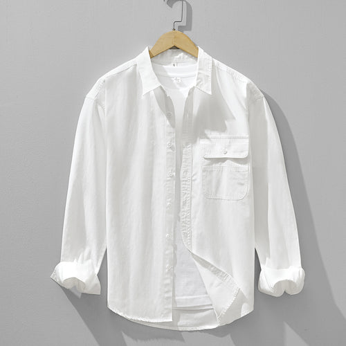 Relaxed Solid-Color Long-Sleeve Shirt