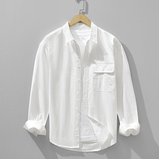 Relaxed Solid-Color Long-Sleeve Shirt