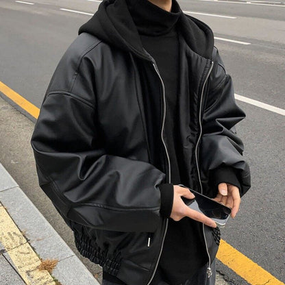 Hooded Faux-Leather Puffer Jacket