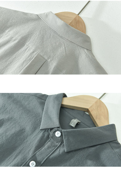 Retro Solid-Color Cotton Shirt