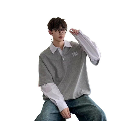 Retro Patchwork Long-Sleeve Polo
