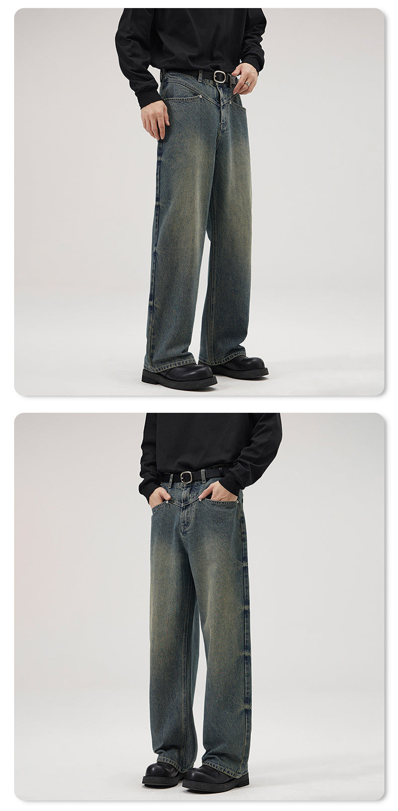 Vintage-Washed Wide-Leg Jeans