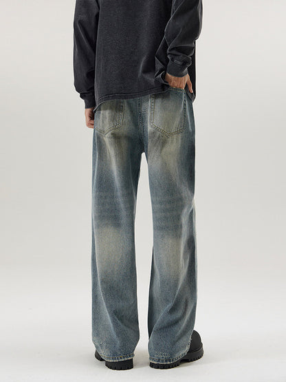 Distressed Paint-Splash Straight Jeans