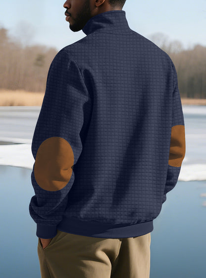 Embroidered Plaid Zip Sweatshirt