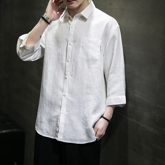 Vintage Cotton-Linen Short-Sleeve Shirt