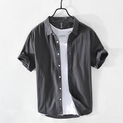 Retro Solid-Color Cotton Shirt