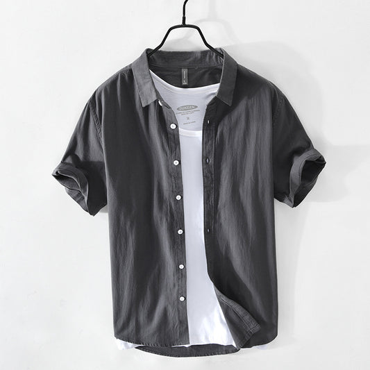 Retro Solid-Color Cotton Shirt
