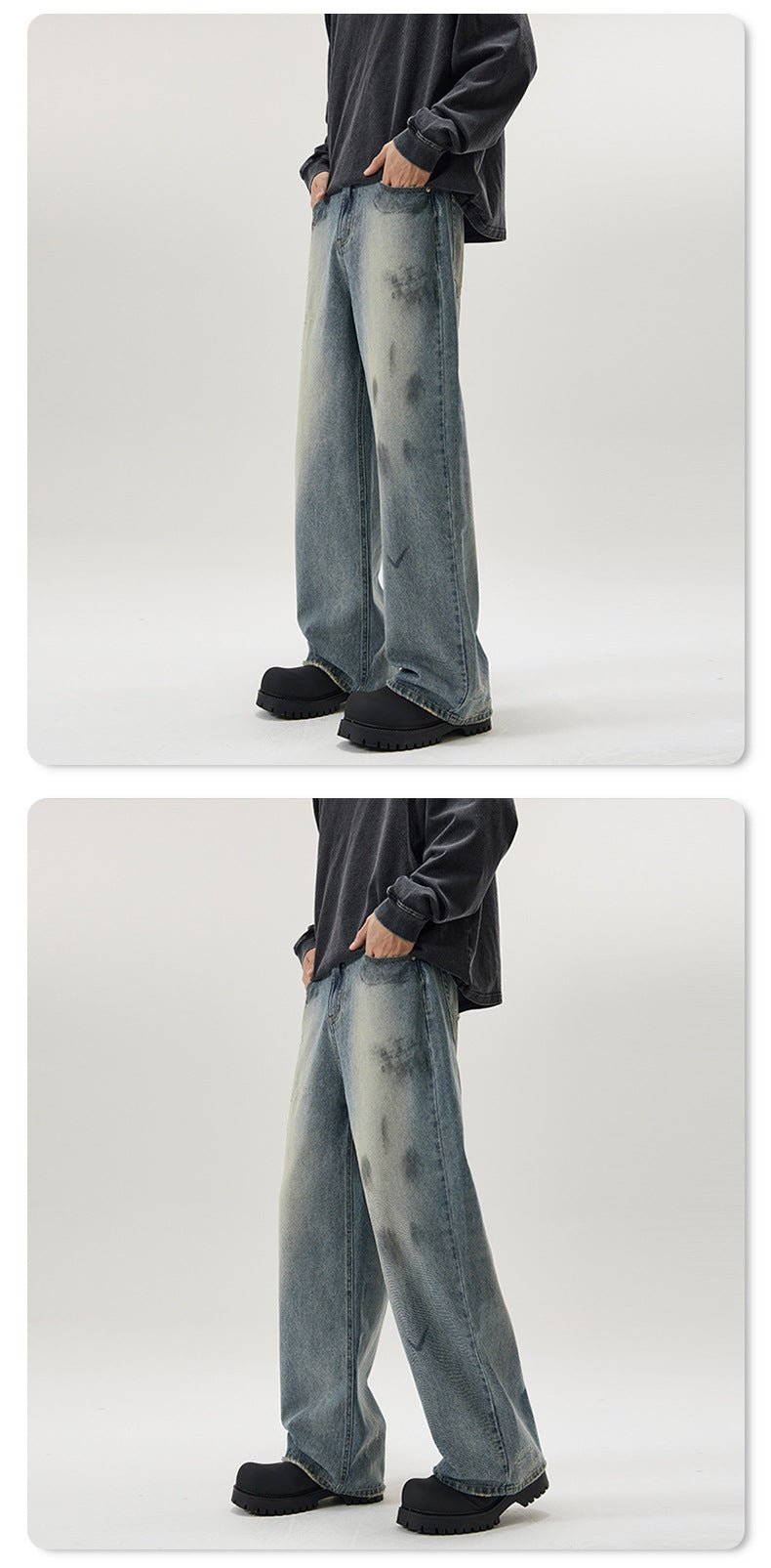 Distressed Paint-Splash Straight Jeans