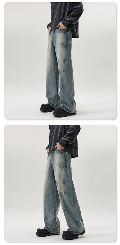 Distressed Paint-Splash Straight Jeans
