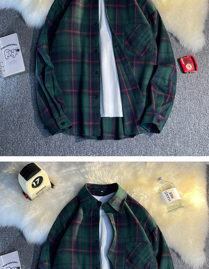 American Retro Plaid Long-Sleeve Shirt