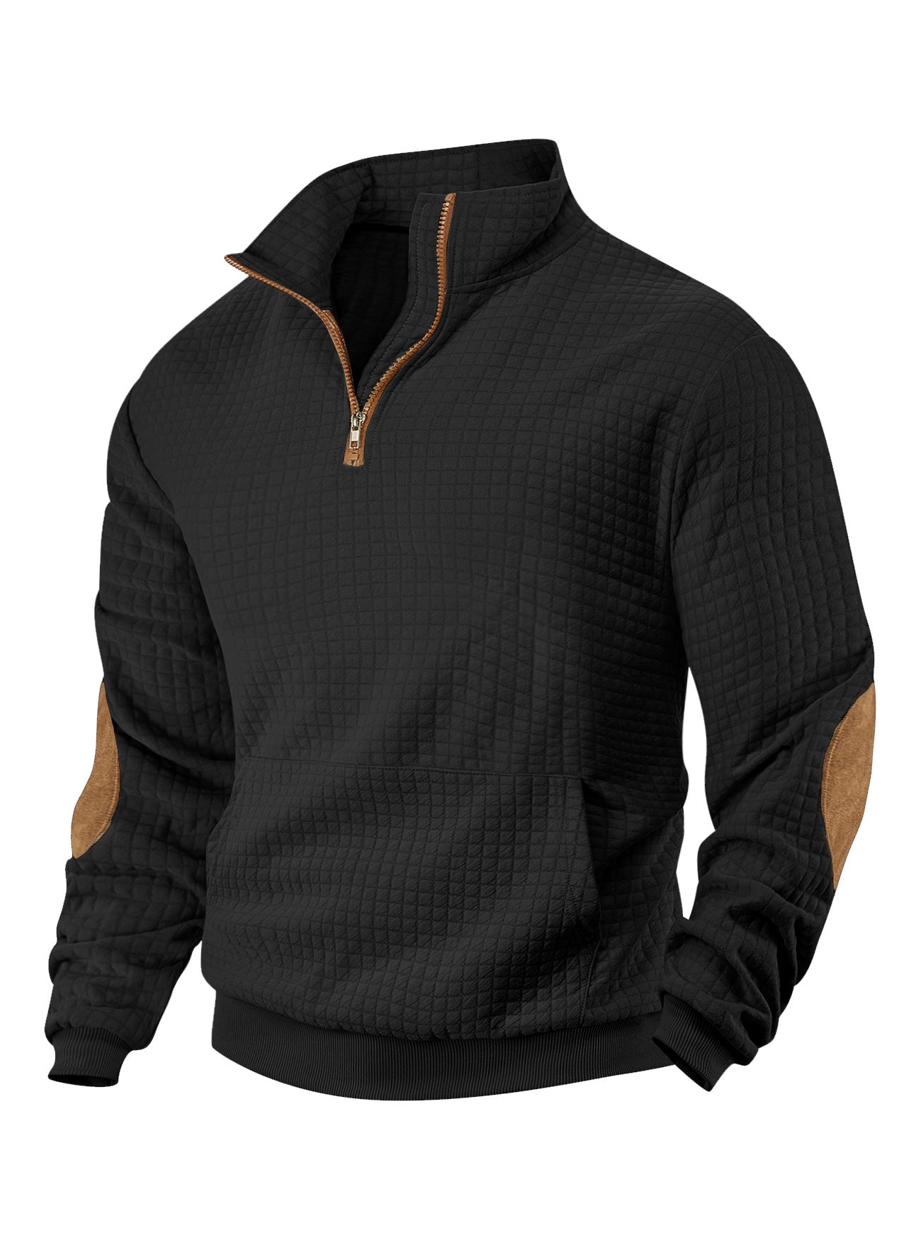 Embroidered Plaid Zip Sweatshirt