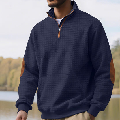 Embroidered Plaid Zip Sweatshirt