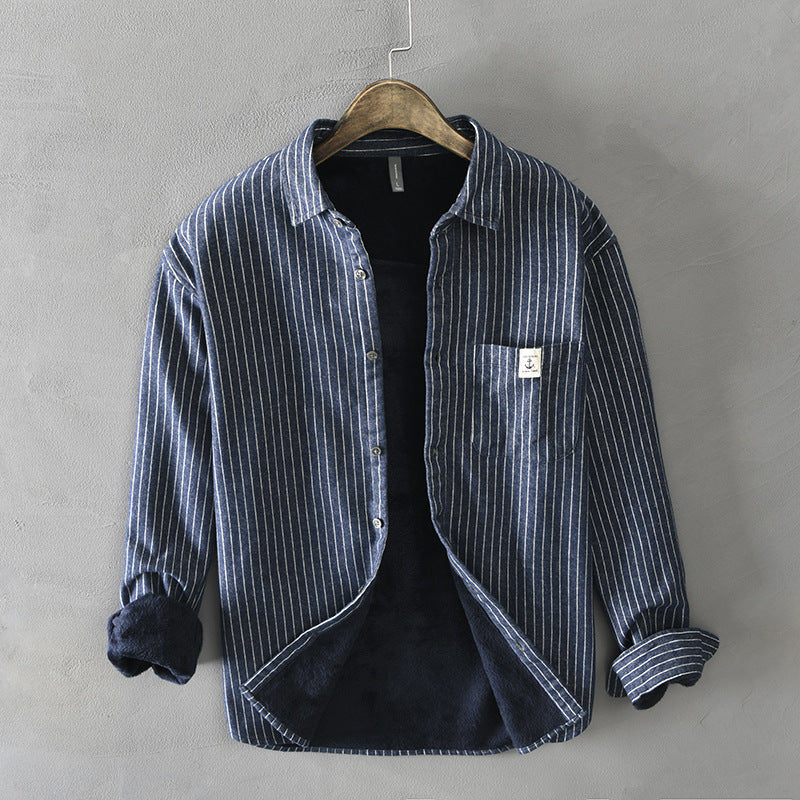 Fleece-Lined Striped Shirt Coat