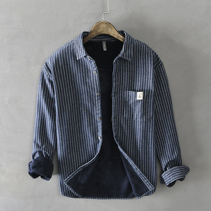 Fleece-Lined Striped Shirt Coat