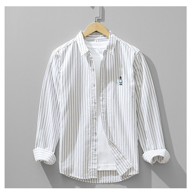 Embroidered Stripe Long-Sleeve Shirt